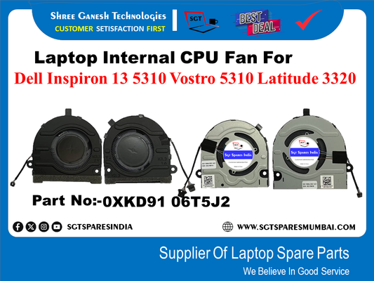 Laptop Internal CPU+GPU  Fan For Dell Inspiron 13 5310 Vostro 5310 Latitude 3320 Part No:-OXKD91 06T5J2