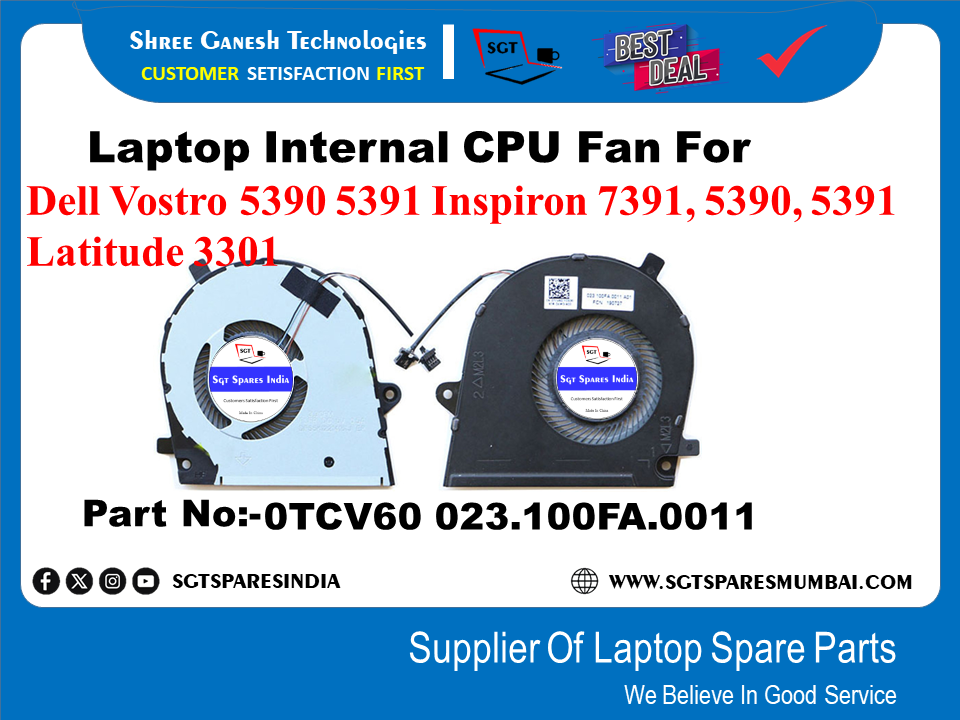 Laptop Internal CPU Fan For Dell Vostro 5390 5391 Inspiron 7391, 5390, 5391 Latitude 3301 Part No:-0TCV60 023.100FA.0011