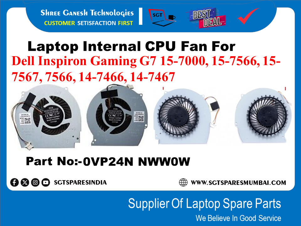 Laptop Internal CPU+GPU Fan For Dell Inspiron Gaming G7 15-7000, 15-7566, 15- 7567, 7566, 14-7466, 14-7467 Part No:-0VP24N NWW0W