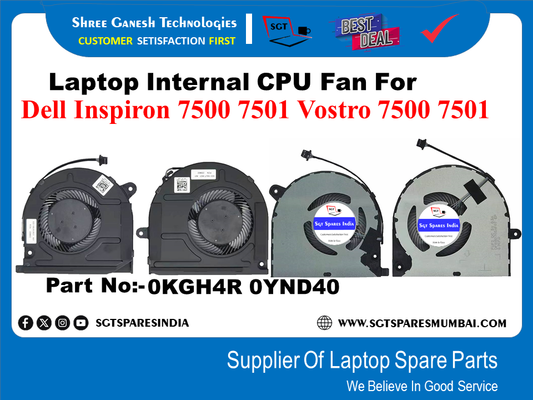 Laptop Internal CPU Fan For Dell Inspiron 7500 7501 Vostro 7500 7501  Part No:- 0KGH4R 0YND40