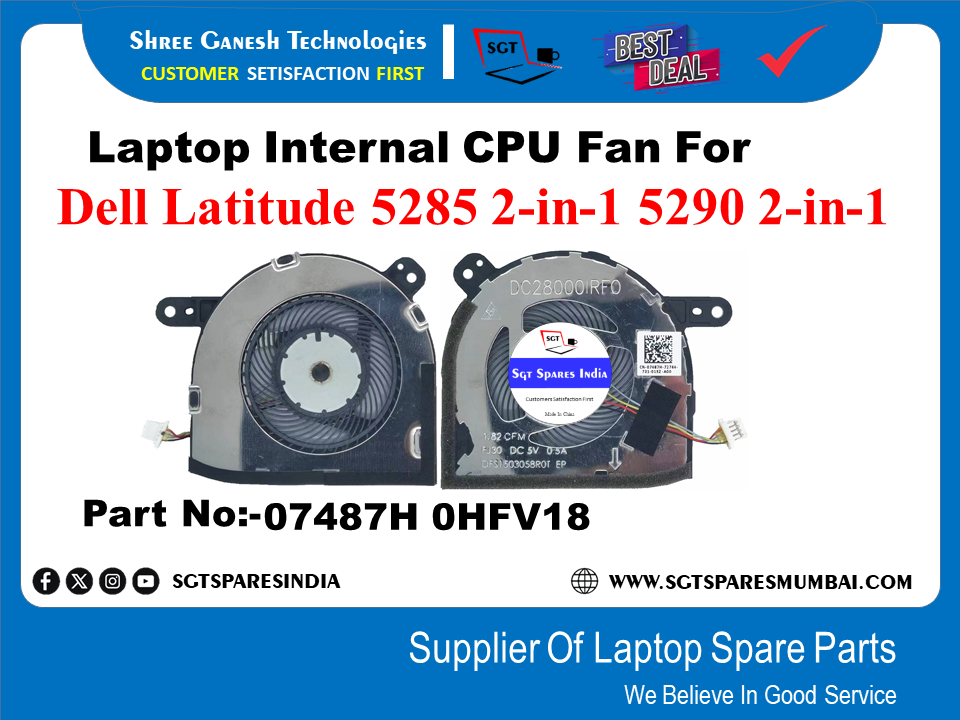 Laptop Internal CPU Fan For Dell Latitude 5285 2-in-1 5290 2-in-1 Part No:-07487H 0HFV18