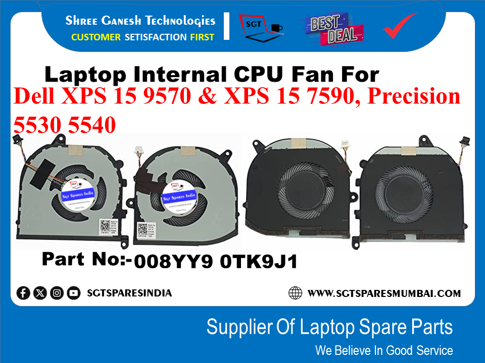 Laptop Internal CPU+GPU Fan For Dell XPS 15 9570 &XPS 15 7590, Precision 5530 5540 40) Part No:-008YY9 0TK9J1