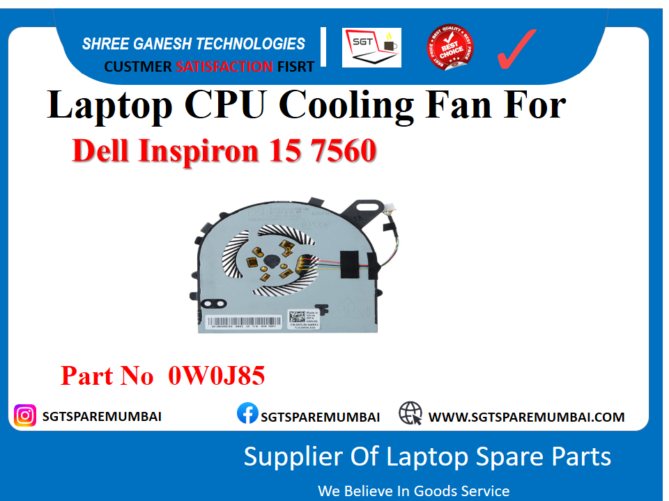 Laptop CPU Cooling Fan For Dell Inspiron 15 7560 Part No 0W0J85