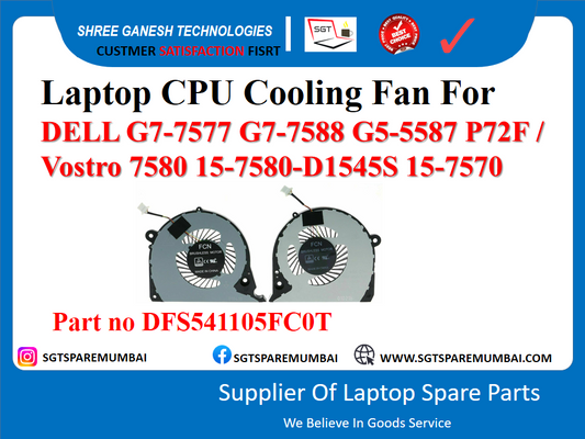 Laptop CPU Cooling Fan For DELL G7-7577 G7-7588 G5-5587 P72F / Vostro 7580 15-7580-D1545S 15-7570 Part no DFS541105FC0T