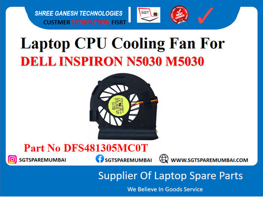 Laptop CPU Cooling Fan For DELL INSPIRON N5030 M5030 Part No DFS481305MC0T