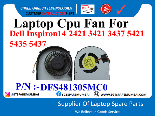 Laptop Cpu Fan For Dell Inspiron14 2421 3421 3437 5421 5435 5437 P/N : -DFS481305MC0