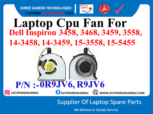 Laptop Cpu Fan For Dell Inspiron 3458, 3468, 3459, 3558, 14-3458, 14-3459, 15-3558, 15-5455 P/N : -0R9JV6, R9JV6