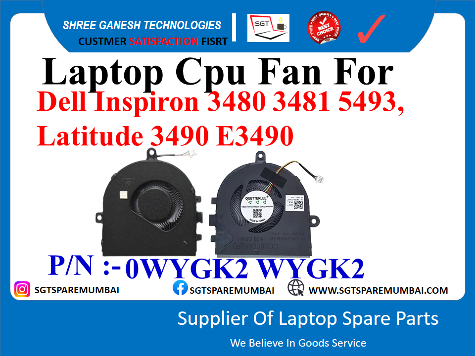 Laptop Cpu Fan For Dell Inspiron 3480 3481 3485 3490 3491 3495 3493 Vostro 3480 34481 3485 3490 3491 3495 3493 5493, Latitude 3490 E3490 P/N : - 0WYGK2 WYGK2