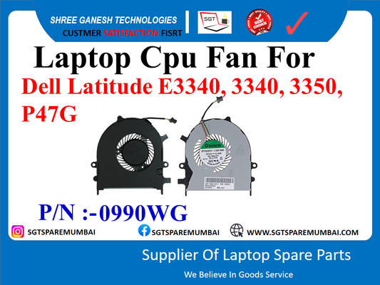 Laptop Cpu Fan For Dell Latitude E3340, 3340, 3350, P47G P/N :-0990WG