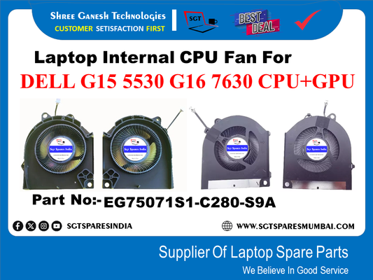 Laptop Internal CPU Fan For DELL G15 5530 G16 7630 CPU+GPU Part No:- EG75071S1-C280-S9A