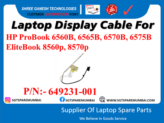 Laptop Display Cable For HP ProBook 6560B, 6565B, 6570B, 6575B EliteBook 8560p, 8570p P/N:- 649231-001