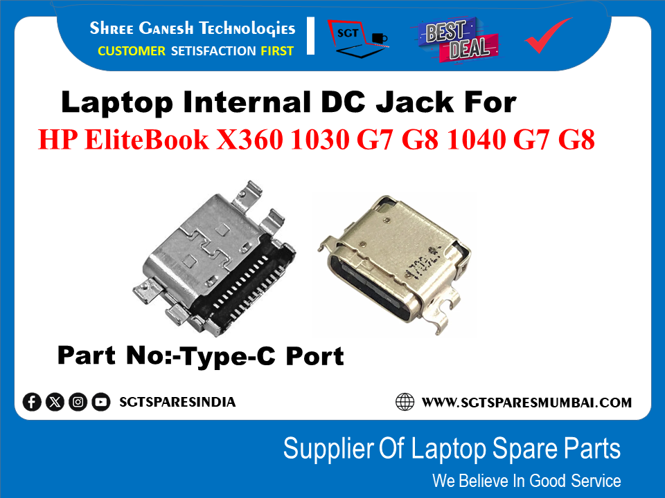 Laptop Internal DC Jack For HP EliteBook X360 1030 G7 G8 1040 G7 G8 Part No:-Type-C Port