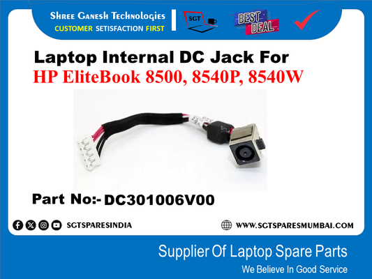 Laptop Internal DC Jack For HP EliteBook 8500, 8540P, 8540W Part No:- DC301006V00