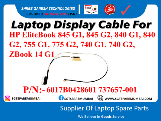 Laptop Display Cable For HP EliteBook 845 G1, 845 G2, 840 G1, 840 G2, 755 G1, 775 G2, 740 G1, 740 G2, ZBook 14 G1 P/N:-6017B0428601 737657-001