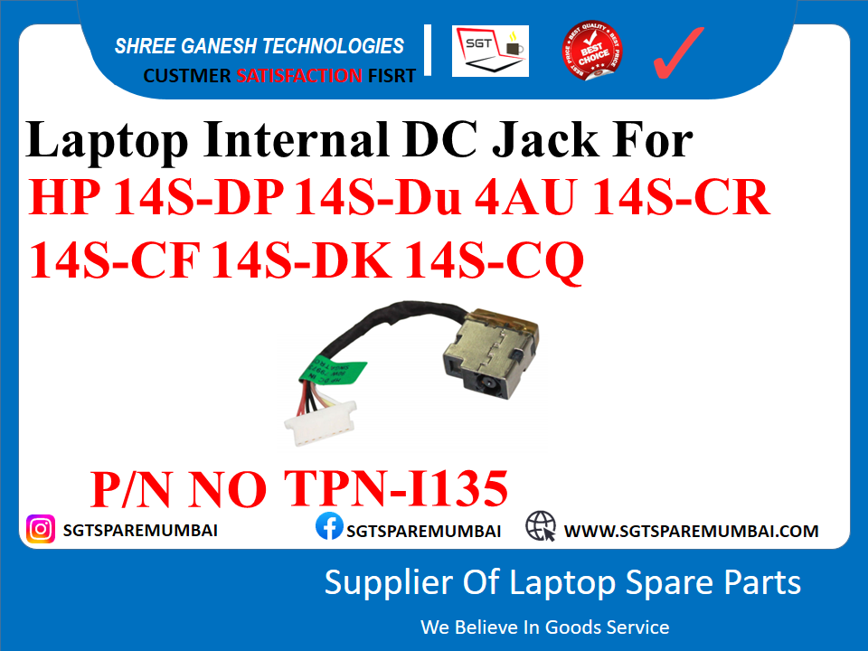 Laptop Internal DC Jack For HP 14S-DP 14S-Du 4AU 14S-CR 14S-CF 14S-DK 14S-CQ P/N NO TPN-1135