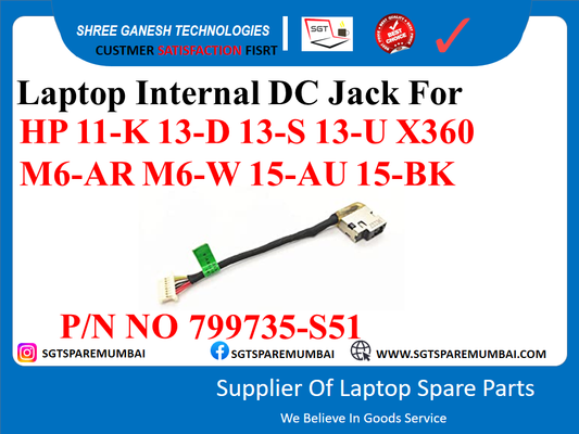 Laptop Internal DC Jack For HP 11-K 13-D 13-S 13-U X360 M6-AR M6-W 15-AU 15-BK P/N NO 799735-S51