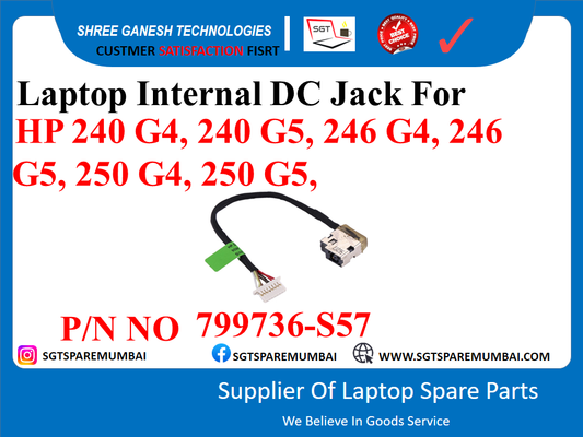 Laptop Internal DC Jack For HP 240 G4, 240 G5, 246 G4, 246 G5, 250 G4, 250 G5, P/N NO 799736-S57