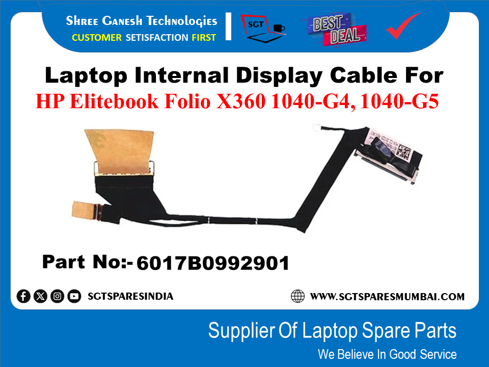 Laptop Internal Display Cable For HP Elitebook Folio X360 1040-G4, 1040-G5 Part No:- 6017B0992901