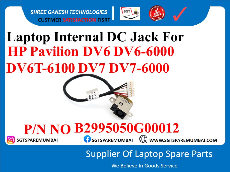 Laptop Internal DC Jack For HP Pavilion DV6 DV6-6000 DV6T-6100 DV7 DV7-6000 P/N NO B2995050G00012