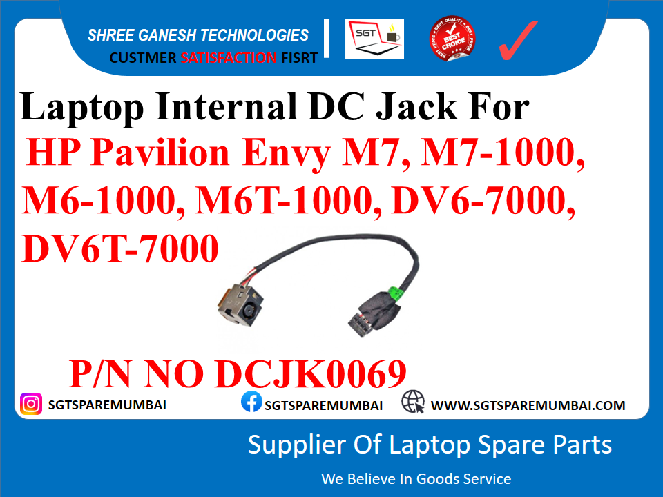 Laptop Internal DC Jack For HP Pavilion Envy M7, M7-1000, M6-1000, M6T-1000, DV6-7000, DV6T-7000 P/N NO DCJK0069