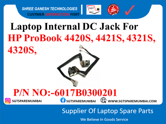 Laptop Internal DC Jack For HP ProBook 4420S, 4421S, 4321S, 4320S, P/N NO:-6017B0300201