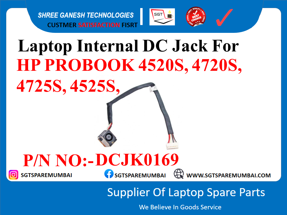 Laptop Internal DC Jack For HP PROBOOK 4520S, 4720S, 4725S, 4525S. P/N NO: - DCJK0169