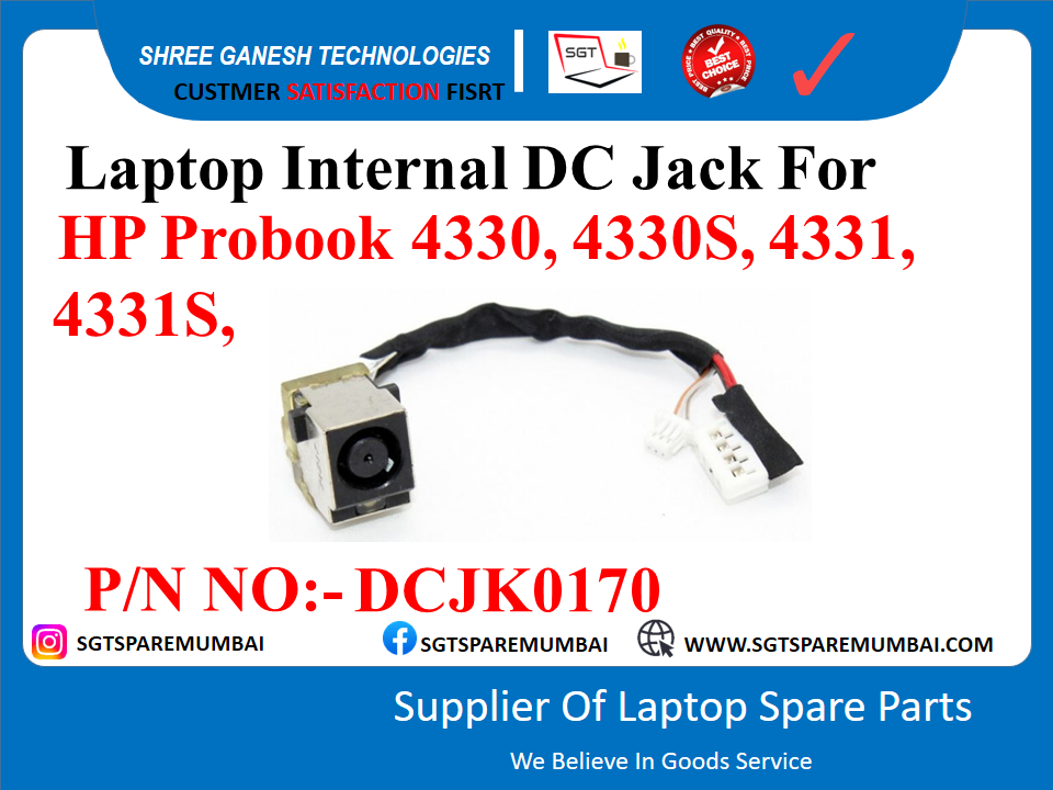 Laptop Internal DC Jack For HP Probook 4330, 4330S, 4331, 4331S, P/N NO:- DCJK0170