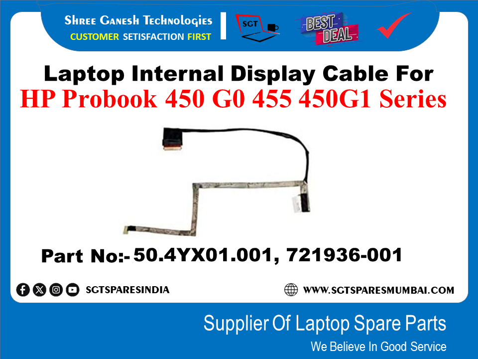 Laptop Internal Display Cable For HP Probook 450 GO 455 450G1 Series Part No:- 50.4YX01.001, 721936-001