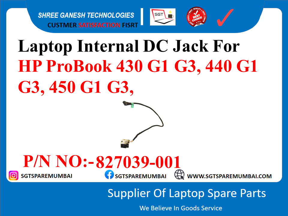 Laptop Internal DC Jack For HP ProBook 430 G1 G3, 440 G1 G3, 450 G1 G3, P/N NO:-827039-001