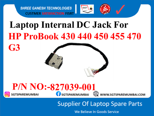 Laptop Internal DC Jack For HP ProBook 430 440 450 455 470 G3 P/N NO:-827039-001