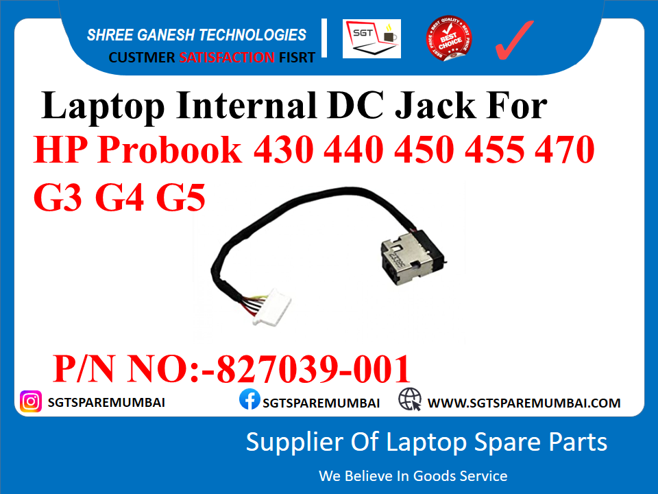 Laptop Internal DC Jack For HP Probook 430 440 450 455 470 G3 G4 G5 P/N NO:-827039-001