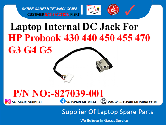 Laptop Internal DC Jack For HP Probook 430 440 450 455 470 G3 G4 G5 P/N NO:-827039-001