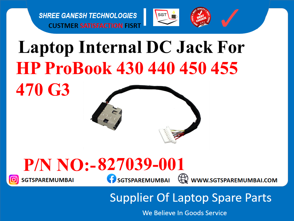 Laptop Internal DC Jack For HP ProBook 430 440 450 455 470 G3 P/N NO:-827039-001