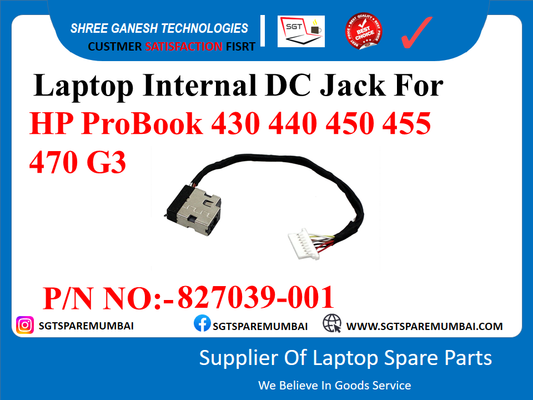 Laptop Internal DC Jack For HP ProBook 430 440 450 455 470 G3 P/N NO:-827039-001