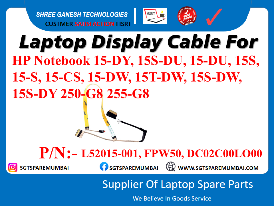 Laptop Display Cable For HP Notebook 15-DY, 15S-DU, 15-DU, 15S, 15-S, 15-CS, 15-DW, 15T-DW, 15S-DW, 15S-DY 250-G8 255-G8 P/N: - L52015-001, FPW50, DC02C00L000