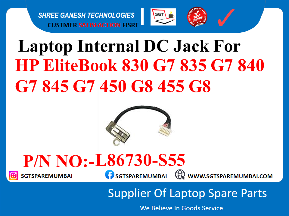 Laptop Internal DC Jack For HP EliteBook 830 G7 835 G7 840 G7 845 G7 450 G8 455 G8 P/N NO:-L86730-S55