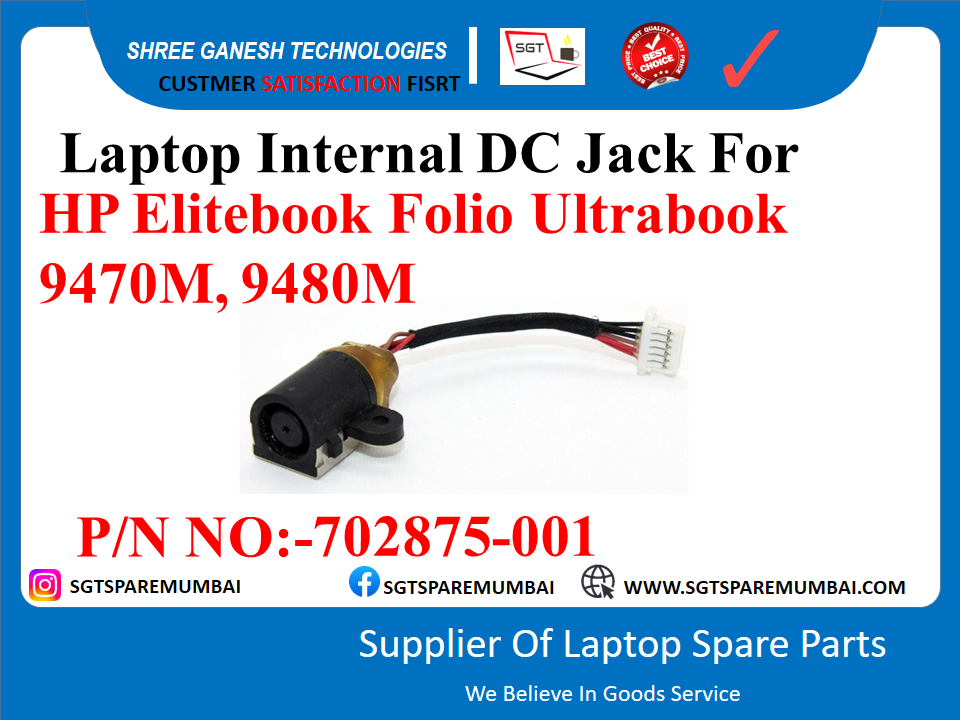 Laptop Internal DC Jack For HP Elitebook Folio Ultrabook 9470M, 9480M P/N NO:-702875-001