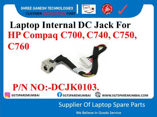 Laptop Internal DC Jack For HP Compaq C700, C740, C750, C760 P/N NO:-DCJK0103.