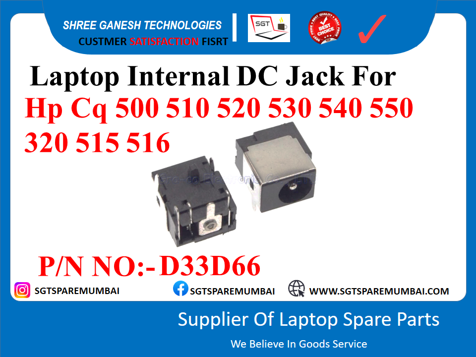 Laptop Internal DC Jack For Hp Cq 500 510 520 530 540 550 320 515 516 P/N NO:- D33D66