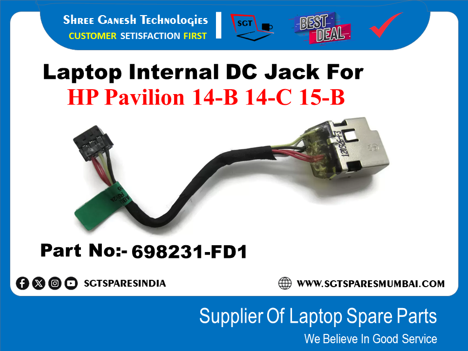 Laptop Internal DC Jack For HP Pavilion 14-B 14-C 15-B Part No:- 698231-FD1