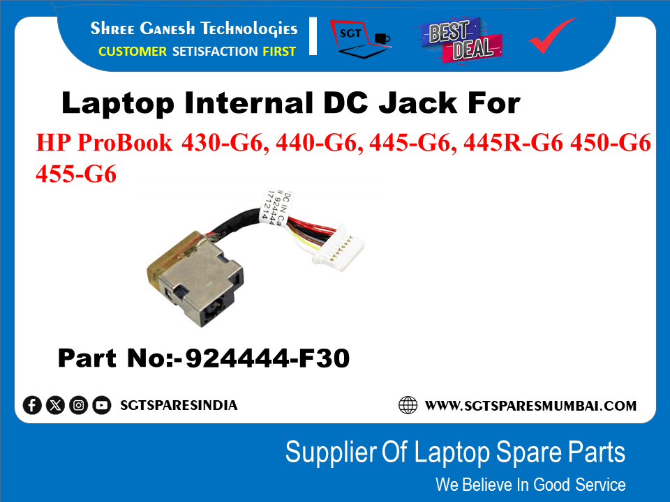 Laptop Internal DC Jack For HP ProBook 430-G6. 440-G6. 445-G6. 445R-G6 450-G6 455-G6 Part No:-924444-F30