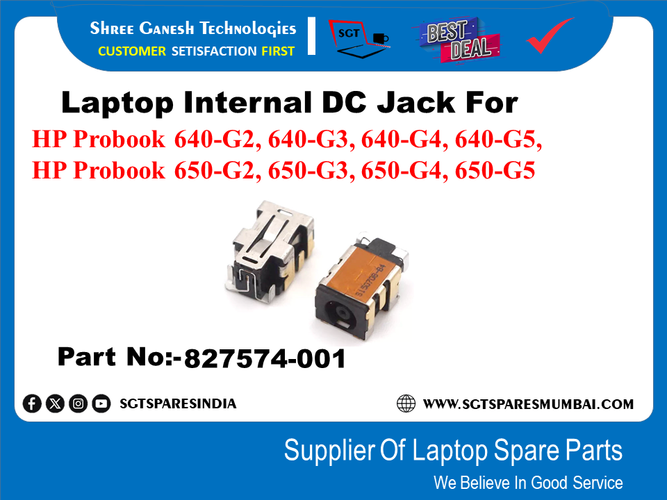 Laptop Internal DC Jack For HP Probook 640-G2, 640-G3, 640-G4, 640-GS, HP Probook 650-G2, 650-G3, 650-G4, 650-G5 Part No:-827574-001