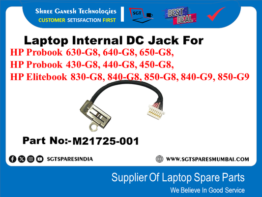 Laptop Internal DC Jack For HP Probook 630-G8, 640-G8, 650-G8, HP Probook 430-G8, 440-G8, 450-G8, HP Elitebook 830-G8, 840-68, 850-G8, 840-G9, 850-G9 Part No:-M21725-001