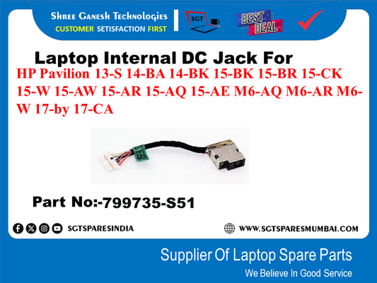 Laptop Internal DC Jack For HP Pavilion 13-S 14-BA 14-BK 15-BK 15-BR 15-CK 15-W 15-AW 15-AR 15-AQ 15-AE M6-AQ M6-AR M6- W 17-by 17-CA Part No:-799735-S51