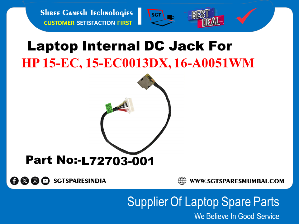 Laptop Internal DC Jack For HP 15-EC, 15-E.C0013DX, 16-A0051 WM Part No:-L72703-001