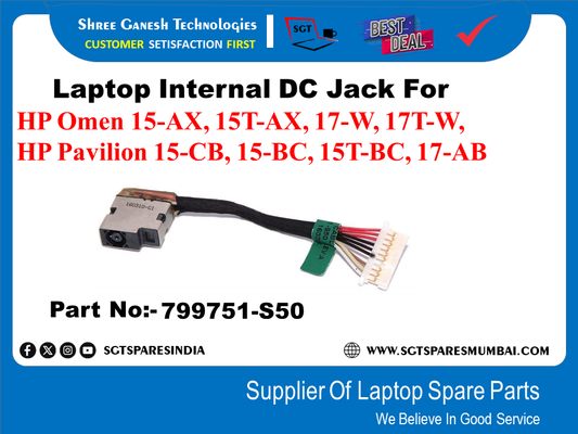 Laptop Internal DC Jack For HP Omen 15-AX, 15T-AX, 17-W, 17T-W, HP Pavilion 15-CB, 15-BC, 15T-BC, 17-AB Part No:- 799751-550