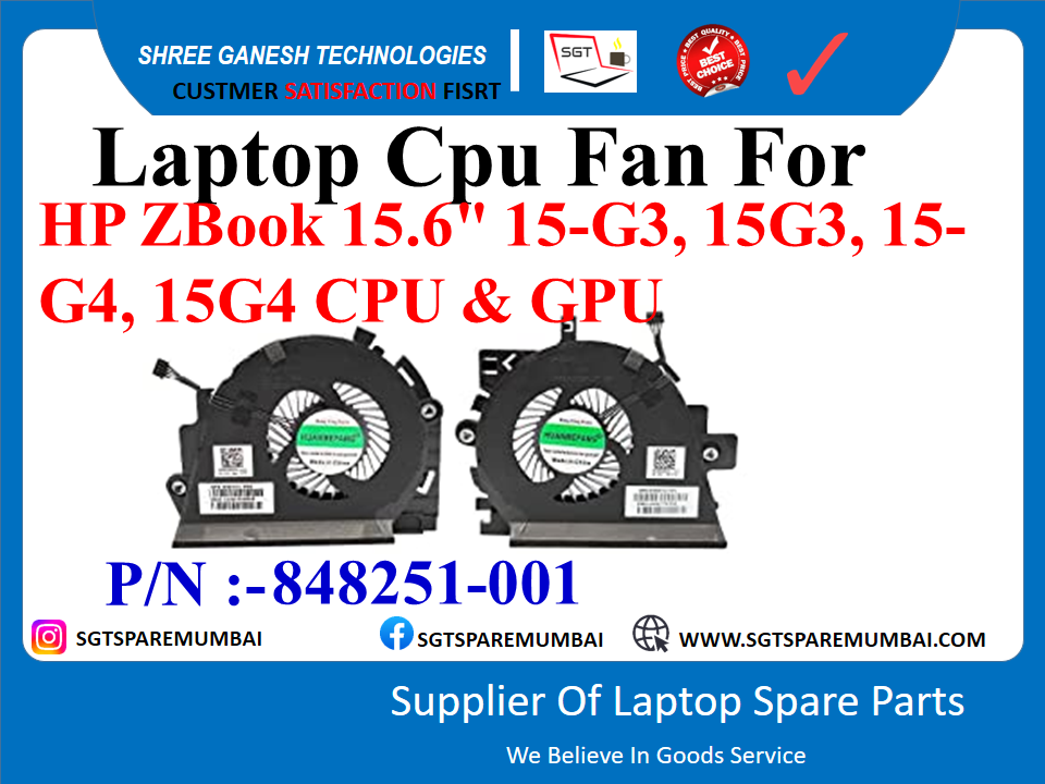 Laptop Cpu Fan For HP ZBook 15.6" 15-G3, 15G3, 15- G4, 15G4 CPU & GPU P/N :-848251-001