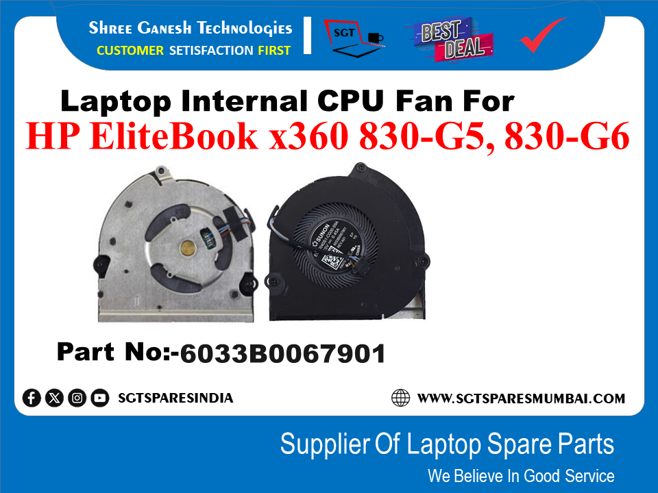 Laptop Internal CPU Fan For HP EliteBook x360 830-G5, 830-G6 Part No:-6033B0067901