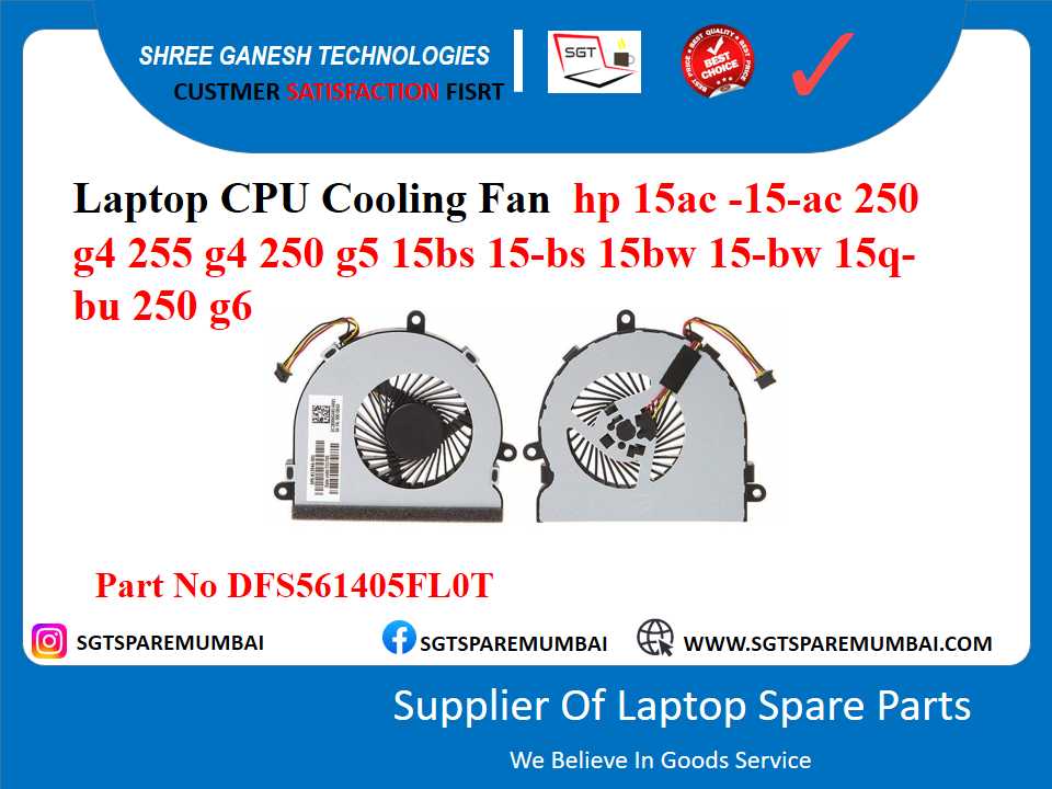 Laptop CPU Cooling Fan hp 15ac -15-ac 250 g4 255 g4 250 g5 15bs 15-bs 15bw 15-bw 15q- bu 250 g6 Part No DFS561405FLOT