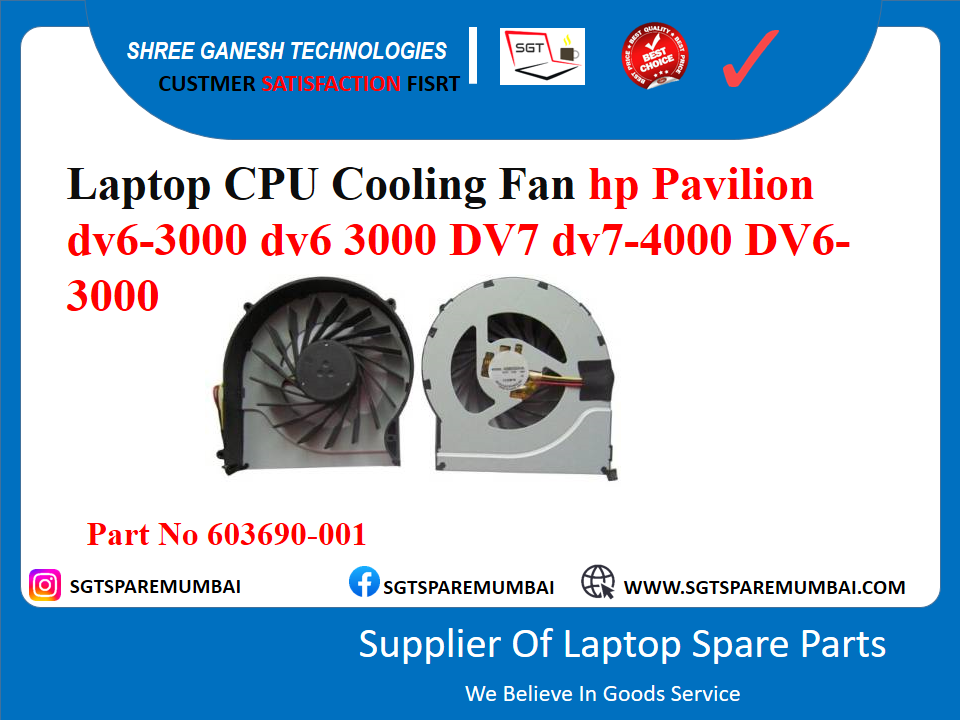 Laptop CPU Cooling Fan hp Pavilion dv6-3000 dv6 3000 DV7 dv7-4000 DV6- 3000 Part No 603690-001